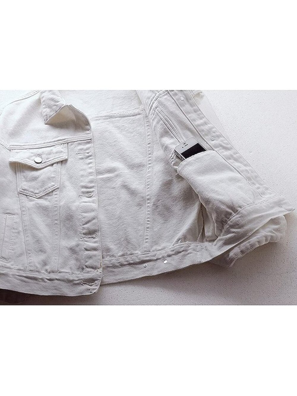 Women's White Denim Button Closed Long Sleeve Solid Color Jacket With Pockets - Picture 3 of 6